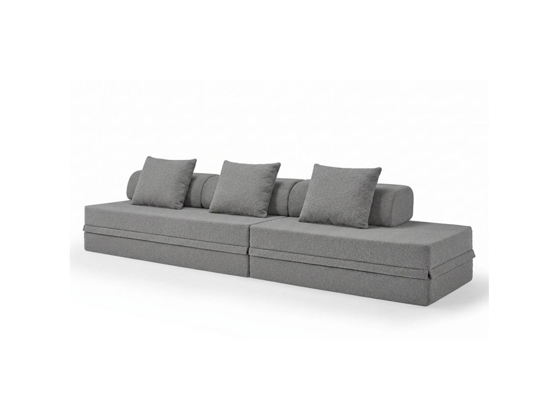 Sofá Modular 3+2 Lugares Convertible Bouclette Cinza Escuro