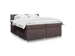 Cama Box Spring Con Colchón Tela Marrón Oscuro 200x200 Cm