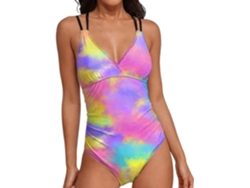 Traje De Baño Para Mujer Con Tirantes Ajustables - Monokini Con Escote En V Y Estampado Tie-dye Colorido