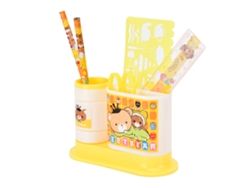 Portalápices Giratorio Con 2 Cuadrículas, Sacapuntas, Tijeras, Regla Y Soporte De Plástico Para Lápices (amarillo)