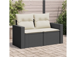 Sofá de jardín de 2 plazas con cojines, mimbre, negro, PE, Dkd Home Decor