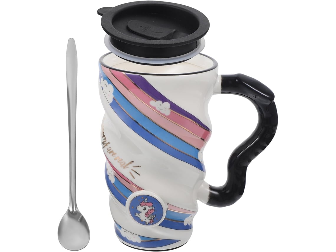 Caneca De Café De Cerâmica Com Tampa Em Formato De Unicórnio, Com Design Elegante Em Espiral.