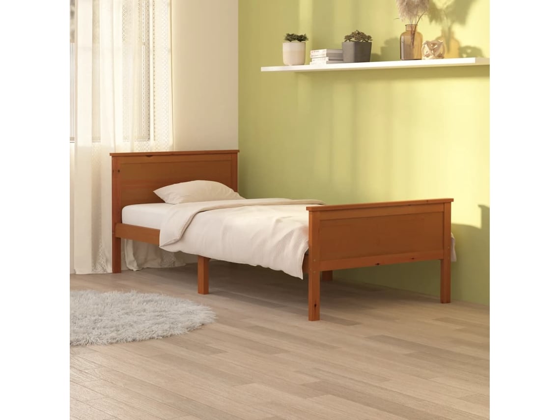 Estructura Cama Sin Colchón Madera Pino Marrón Miel 100x200 Cm