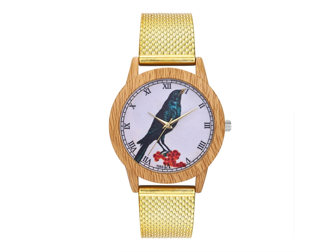 Reloj De Pulsera Unisex Sencillo De Acero Con Números Romanos Dorados - Zhoulianfa