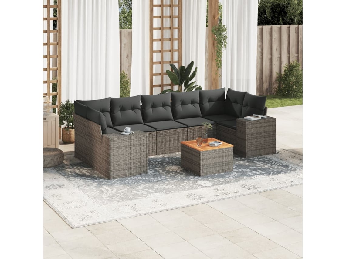Conjunto de sofás de jardín de 8 piezas DKD Home Decor con cojines de mimbre gris