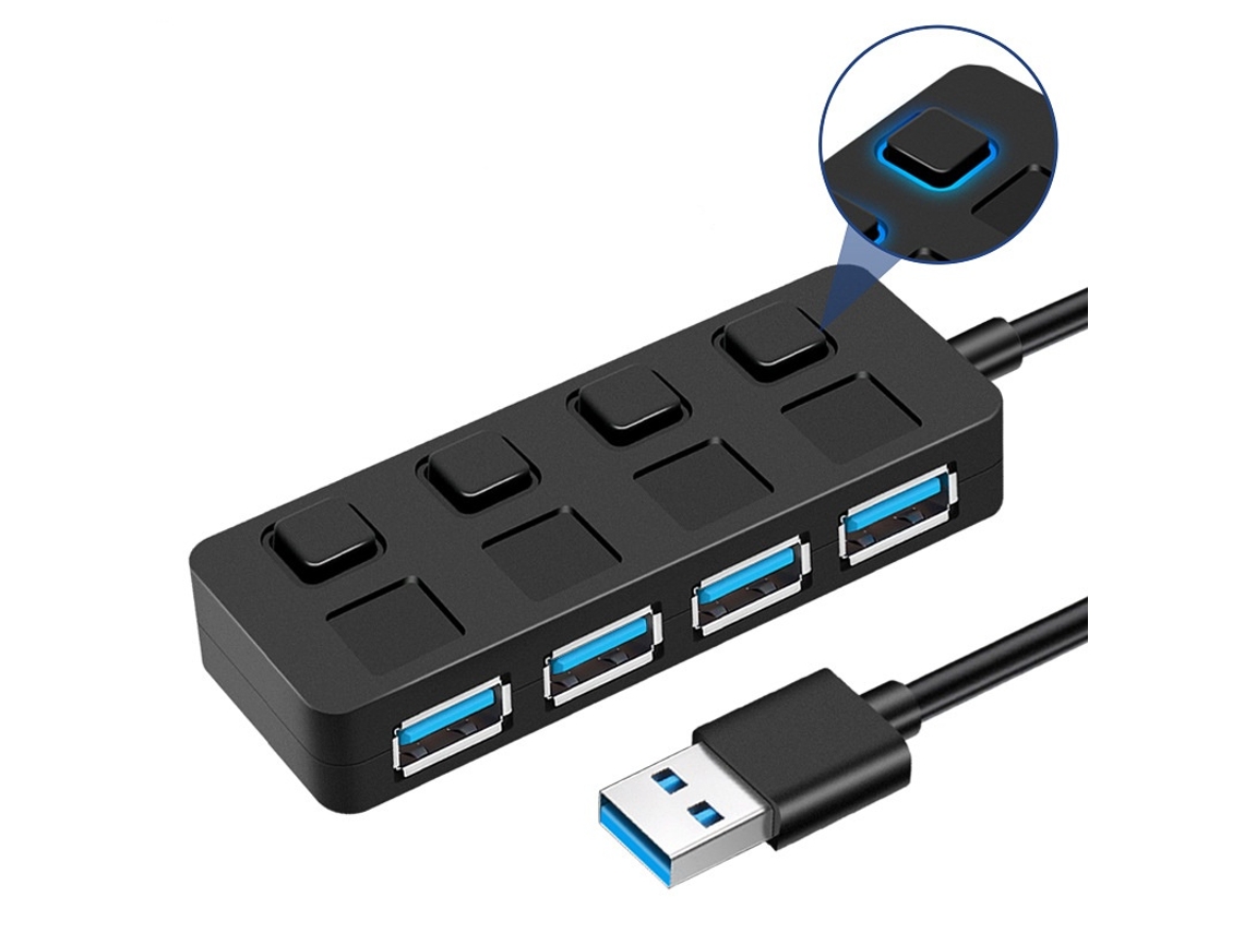 Estación de fondeo YIZHOOD 4 en 1 Usb Hub Led Indicador Interruptor Divisor Unidad flash negro