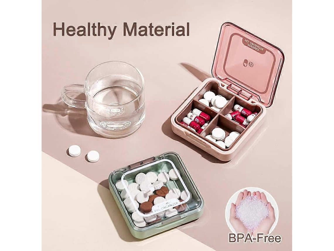 Caja De Pastillas Pequeña Sin Bpa Con 4 Compartimentos Grandes Para Vitamínas Organizador Portátil Impermeable Para Viajes (verde Claro)