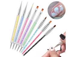 Juego de 8 pinceles de doble punta para decoración de uñas, herramientas para aplicar y dibujar esmaltes de gel UV.