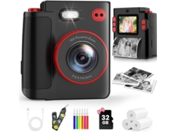 Cámara instantánea infantil con impresión, HD 1080p, con tarjeta SD de 32 GB, color negro (PANOONA).