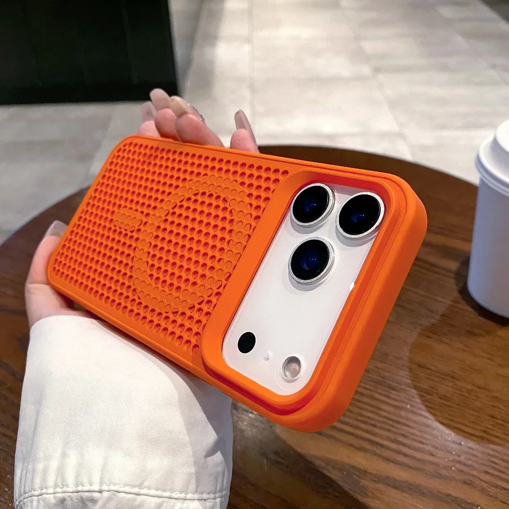 (naranja, Iphone 12 Pro Max) Funda Para Teléfono Con Diseño De Malla Perforada Para Disipación De Calor, Compatible Con Magsafe.