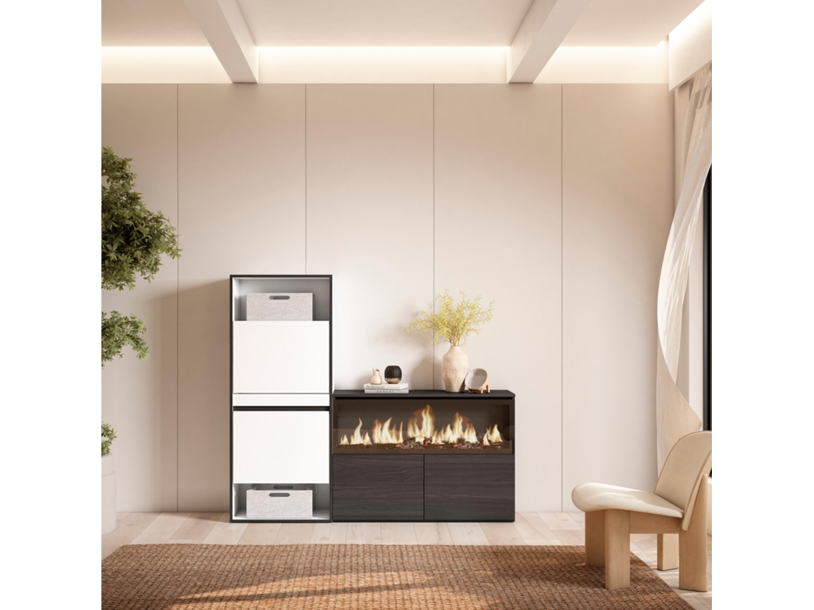 Zapatero, 167x145x35 cm, Dormitorio, habitación, Chimenea eléctrica XXL, Blanco SKRAUT HOME