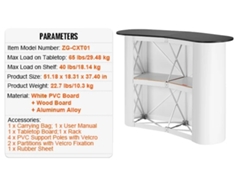 Mesa de podio portátil, diseño plegable, construcción robusta.