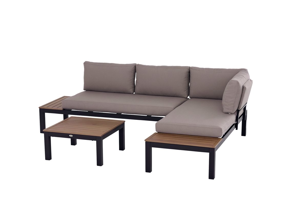 Set Muebles Jardín 3 Personas Mesa Auxiliar Sofá Cojines Aluminio Exterior 164x74x69 Cm