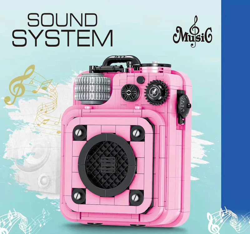 Instrumento Musical Clásico Rosa Con Efecto De Sonido Retro, Mini Modelo De Bloque De Construcción, Juguete Educativo, Regalo Para Niños