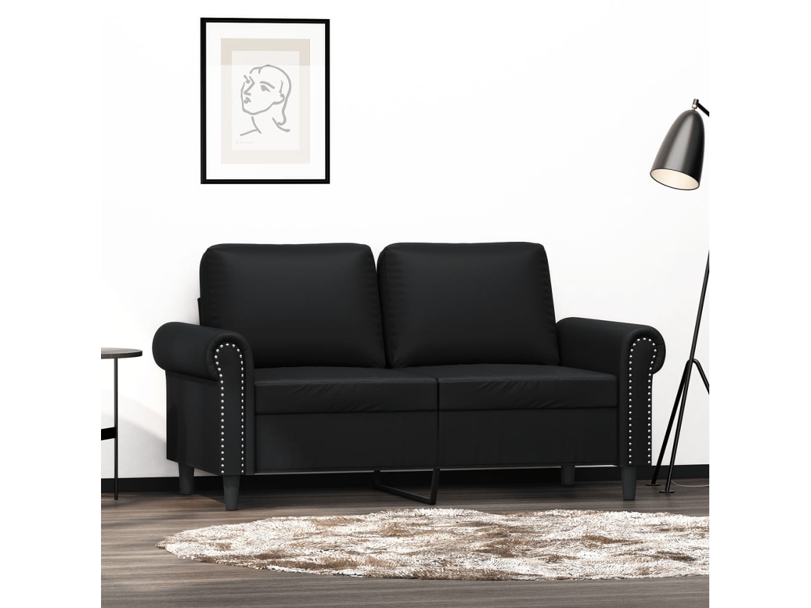 Sofá De 2 Plazas De Cuero Sintético Negro 120 Cm