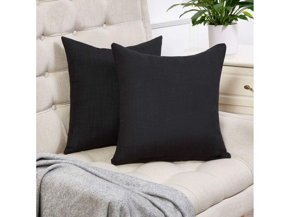 Rebe-2 Fundas De Almohada Cuadradas De Lino Rústico 16x16 Pulgadas Para Sofá Decoración