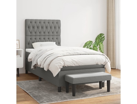 vidaXL Cama con somier y colchón 90x200 cm tela gris oscuro