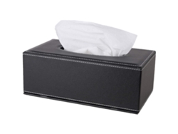 Caja rectangular premium para pañuelos con tapa y soporte para pañuelos, color negro, con base magnética.
