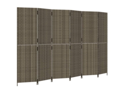 Biombo separador de ambientes, 6 paneles en resina tejida gris y acero Dec031076
