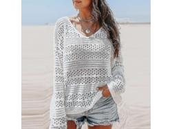 2026-top De Punto Encaje De Bikini Para Mujer Con Cuello En V Y Manga Larga De Color Sólido Para Playa Y Piscina