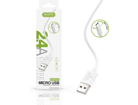 Cable para Alcatel 1C 2019 ACCETEL CU-1905 (Micro USB - 0.25 m - Blanco)