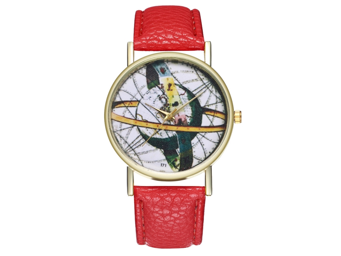 Reloj De Pulsera Unisex Zhoulianfa, Ilustración De Moda, Piel Sintética, Cuarzo, Rojo.