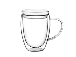 Vaso transparente de doble pared con tapa para café y leche.