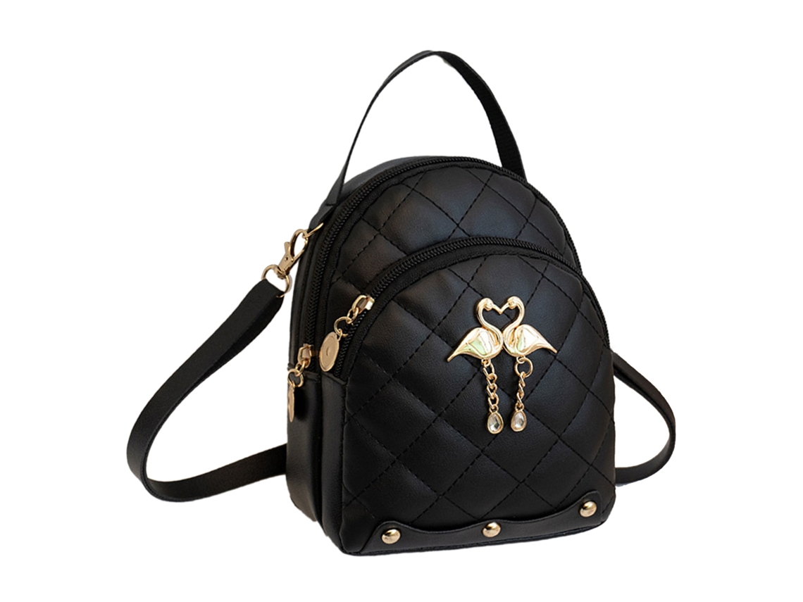 Mini Mochila De Pu Para Mujer, Con Bonito Colgante De Cisne, Ligera, Informal, Ideal Para Viajes Y Compras, Color Negro.