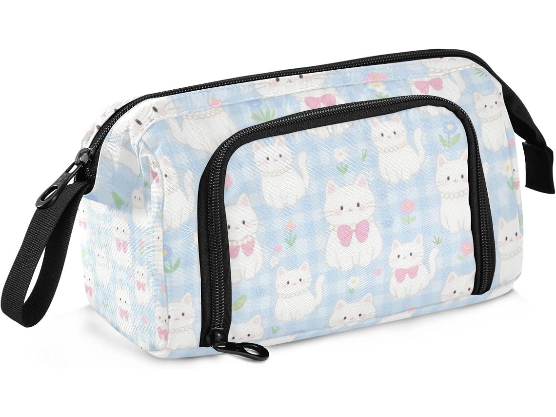 Besportble Estuche De Gran Capacidad Para Lápices Y Gato Blanco 24 X 9,5 X 15 Cm