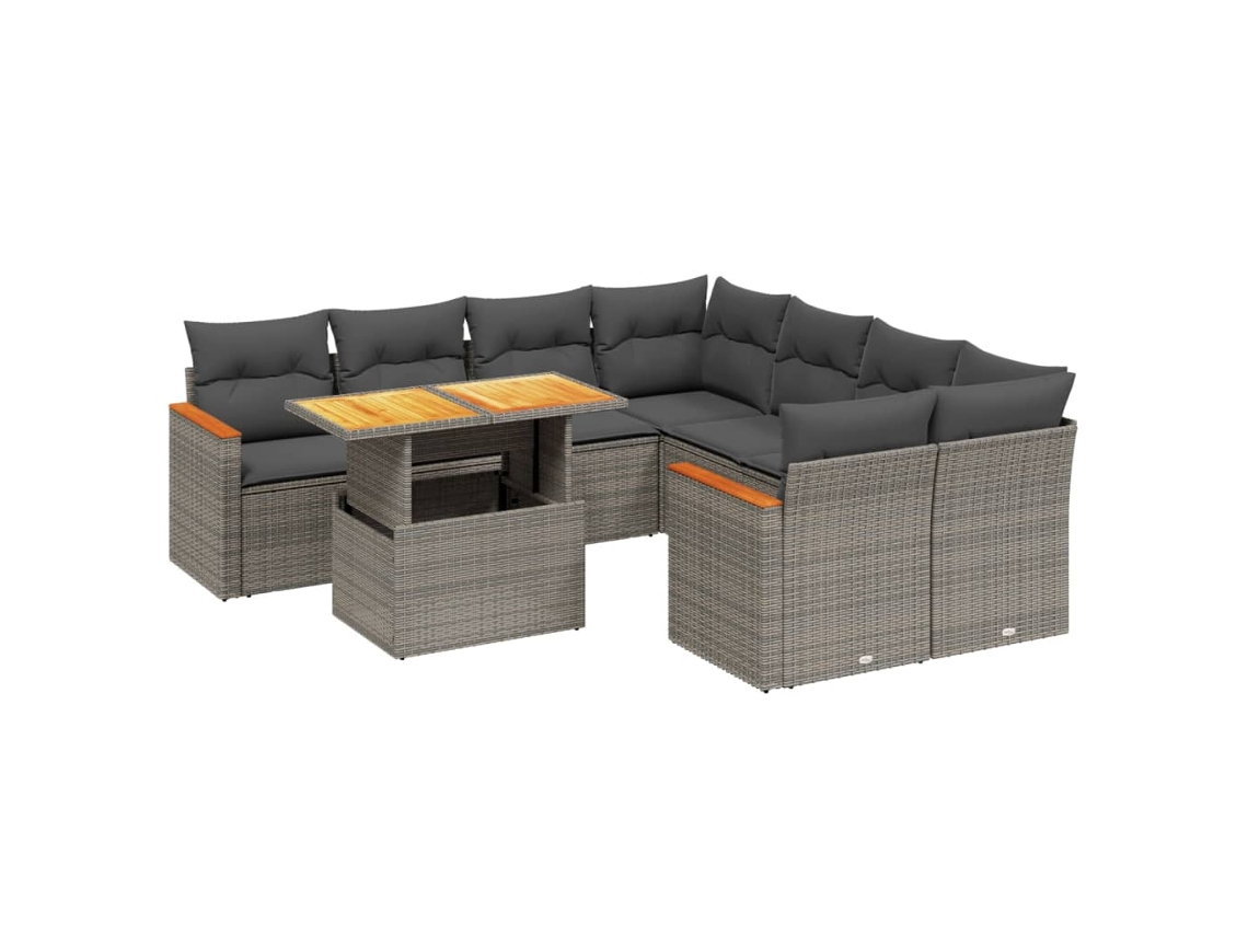 Maison Exclusive - Set De Muebles De Jardín 9 Pzas Y Cojines Ratán Sintético Gris