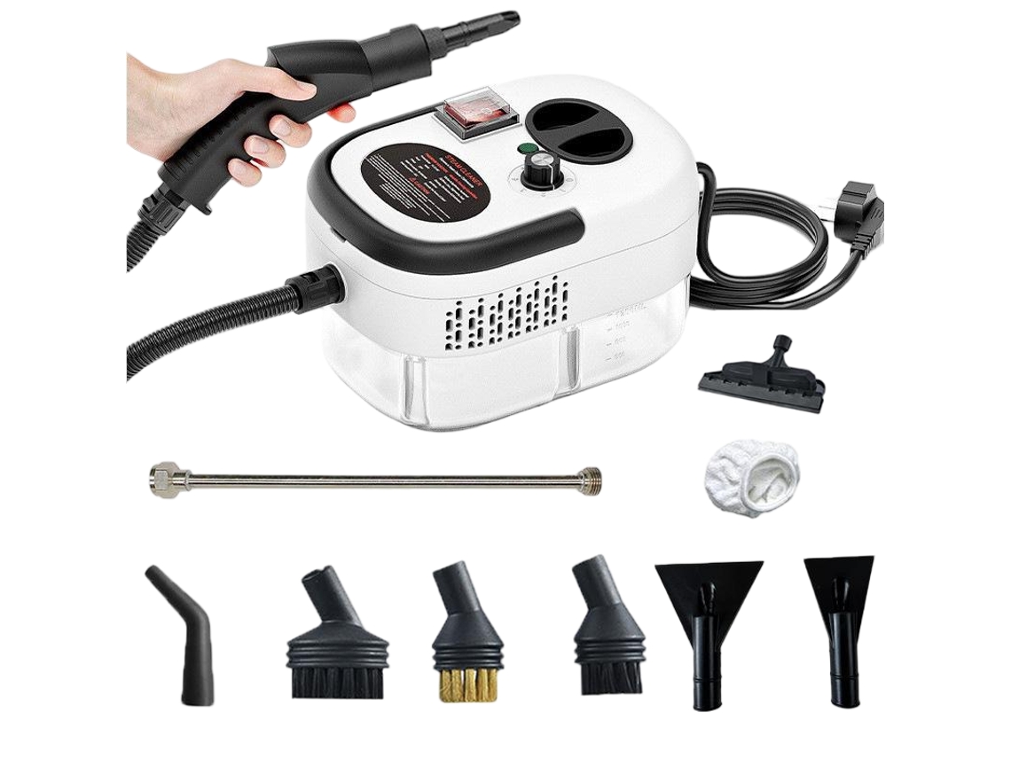 Limpiador a vapor de 2500 W con alta temperatura y presión, 7 accesorios, 6 modos ajustables, blanco Gertiz