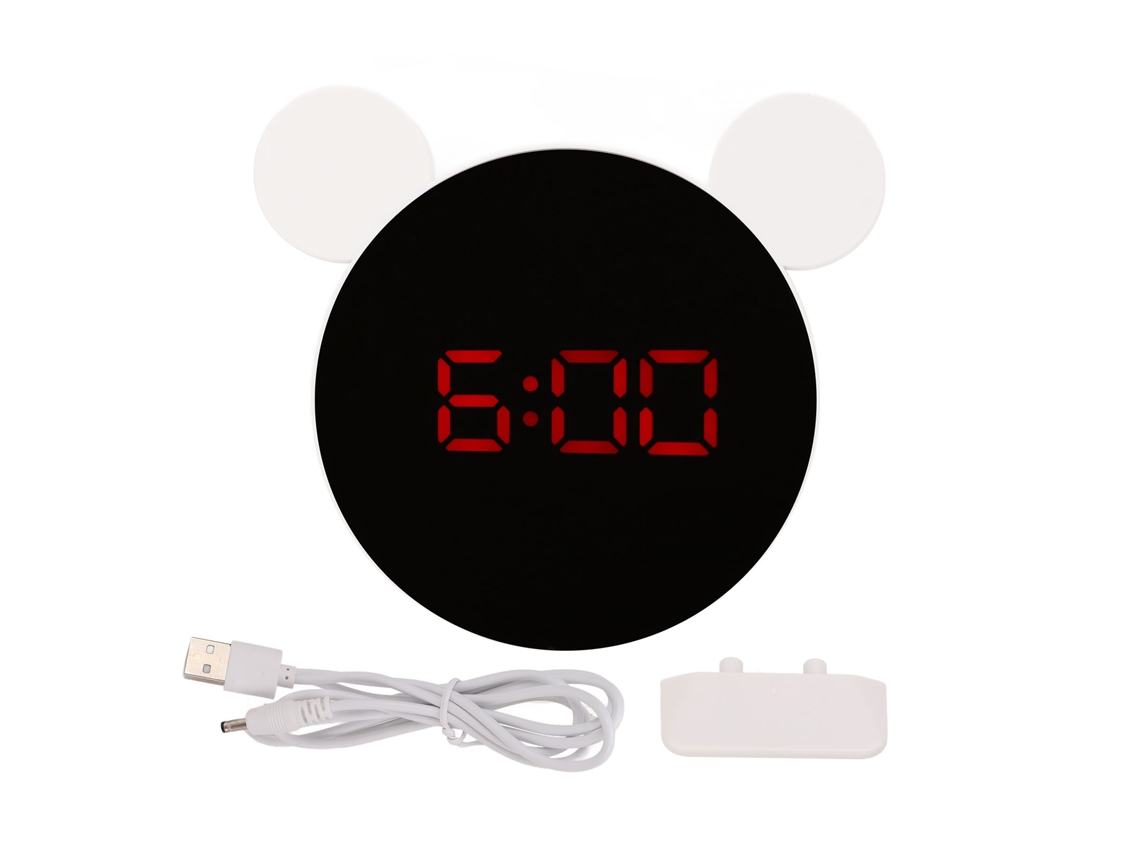Reloj Despertador Digital Espejo Con Forma De Orejas De Ratón Led, Modo Snooze Y Nocturno Para Niños, Dormitorio, Rojo