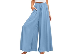 Pantalones casuales de pierna ancha para mujer de la marca Rebe, con cintura elástica y bolsillos, talla XL, color azul.