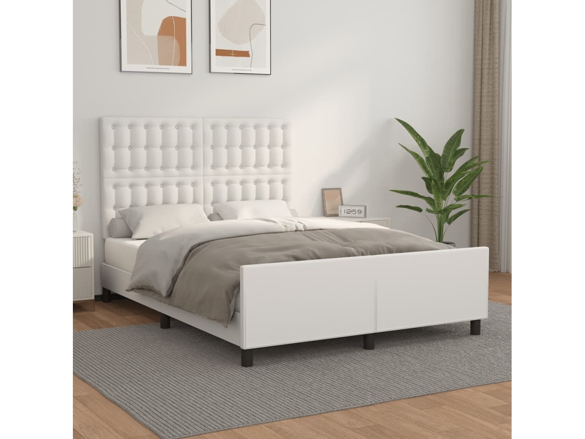 Estructura De Cama Sin Colchón Cuero Sintético Blanco 140x190cm