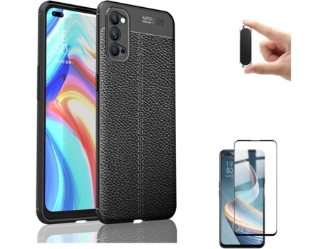 Kit Funda, Protector y Soporte Oppo Reno4 5G Rugged Leather Negro