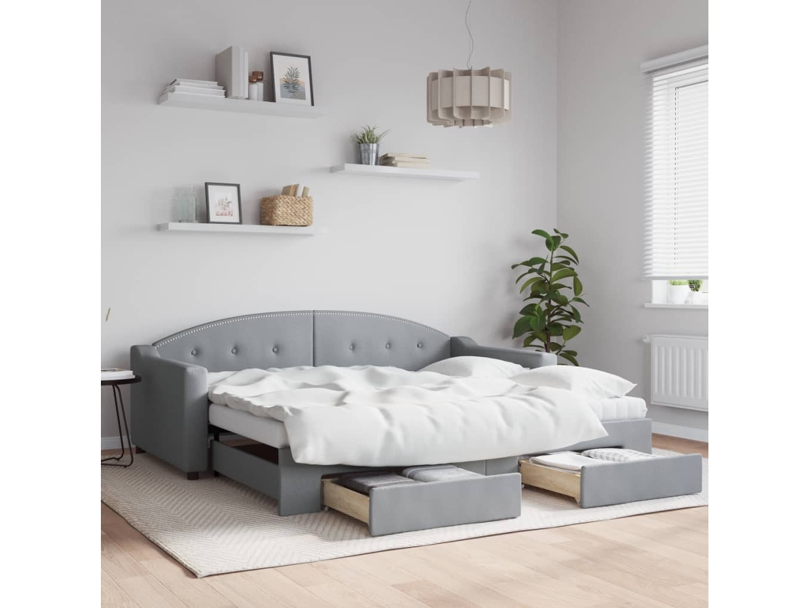 Sofá Cama Nido Con Cajones Tela Gris Claro 90x190 Cm