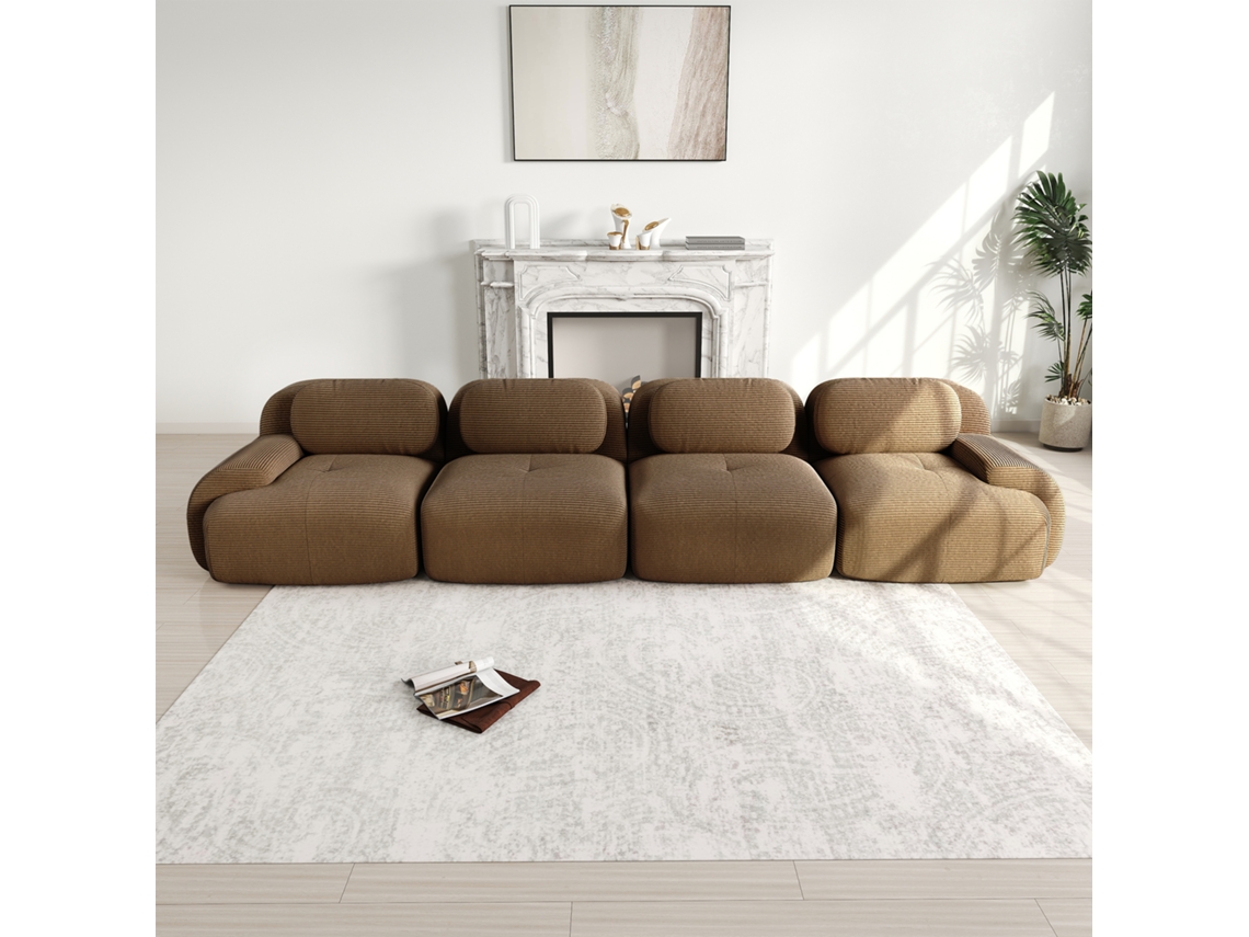 Sofá 4 Plazas - Cord Suave, 32d Acolchado, Ergonómico Y Modular, Sin Montaje - Marrón