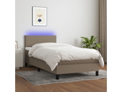Cama Box Spring Con Colchón Led Tela Gris Taupe 90x190 Cm