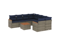 Conjunto de sofá de jardín de 9 piezas con cojines, ratán gris. EXCLUSIVO DE MAISON.