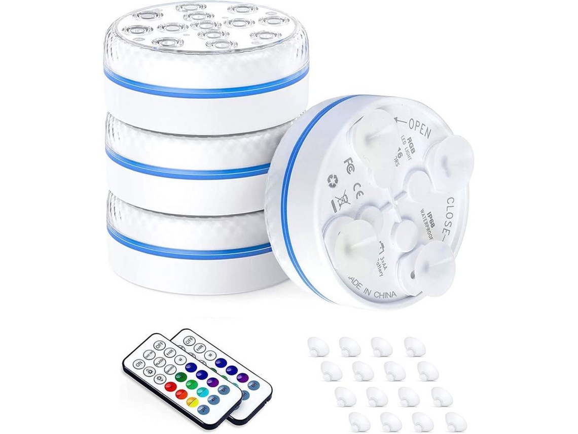 2026-luz Led Sumergível Multicolor Impermeável Com Controle Remoto Para Piscina (4 Peças)