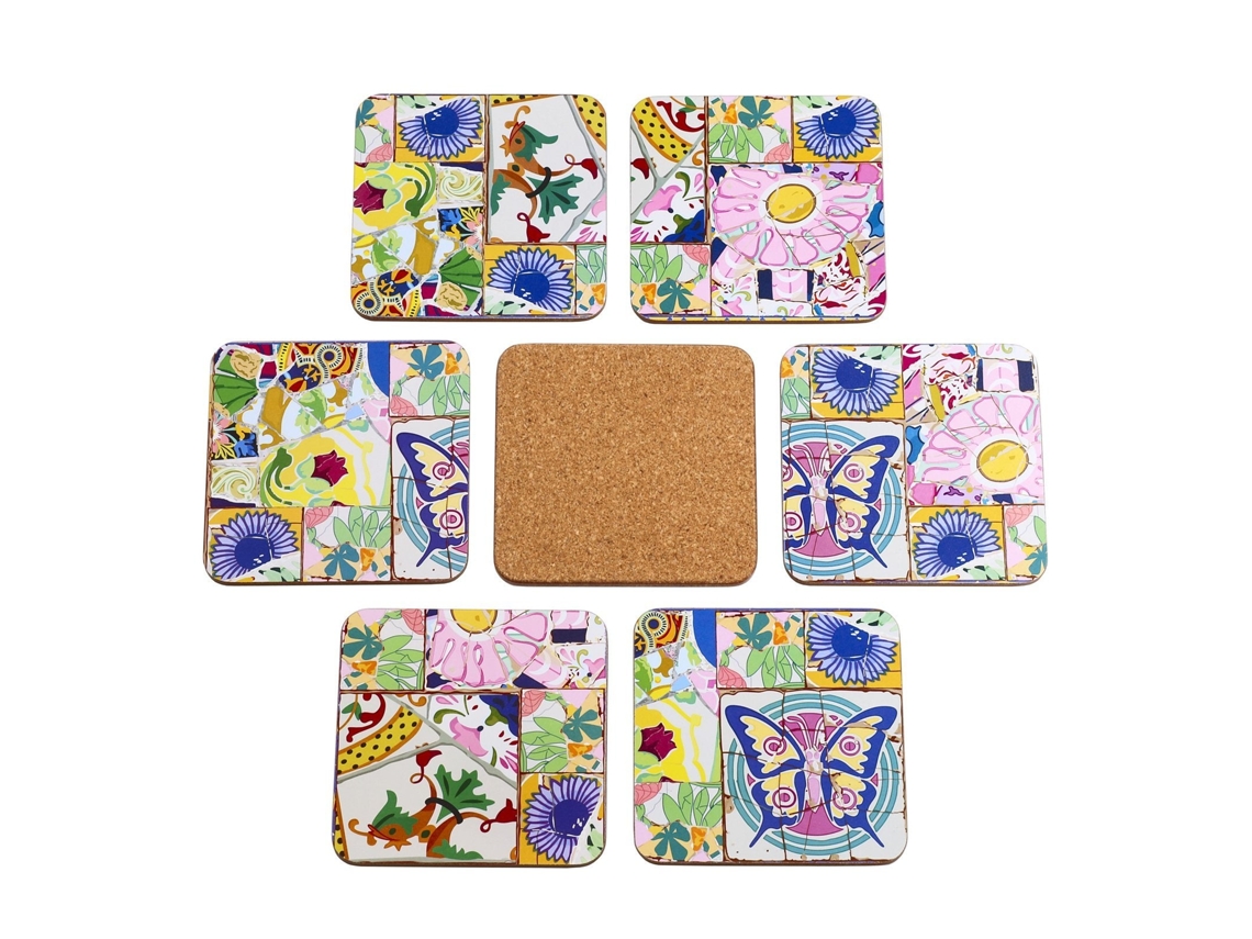 Pack de 6 Bases para Vasos JAVIER (10 x 10 cm - Madera y Corcho)