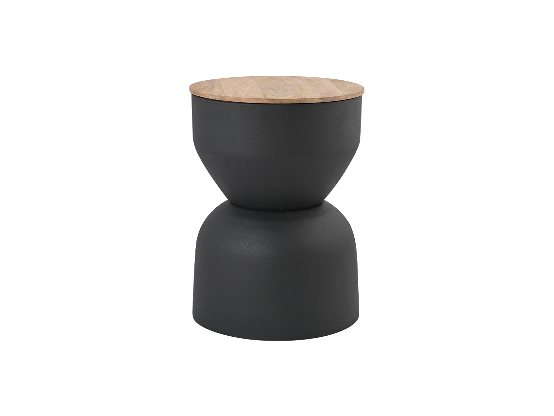 Mesa auxiliar redonda Yoyo Miliboo con almacenaje en metal gris antracita y madera maciza de mango de 30 cm