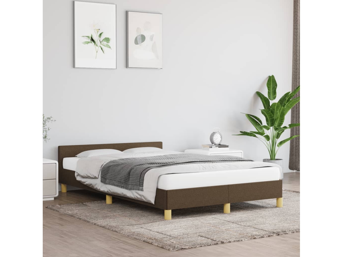 Estructura De Cama Sin Colchón Tela Marrón Oscuro 120x190 Cm