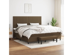 Cama Box Spring Con Colchón Tela Marrón Oscuro 200x200 Cm