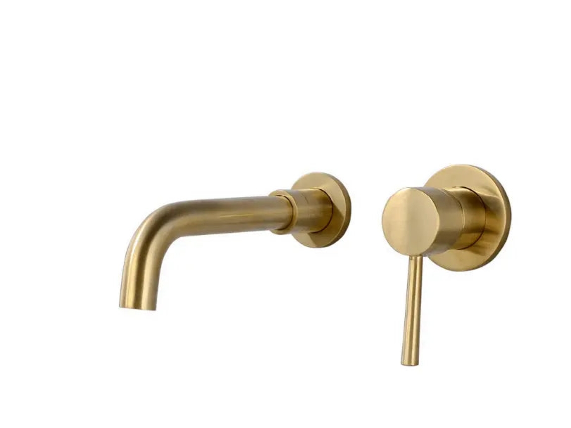 Grifo Mural Para Lavabo 022 En Latón Dorado Cepillado Colección Scamandre