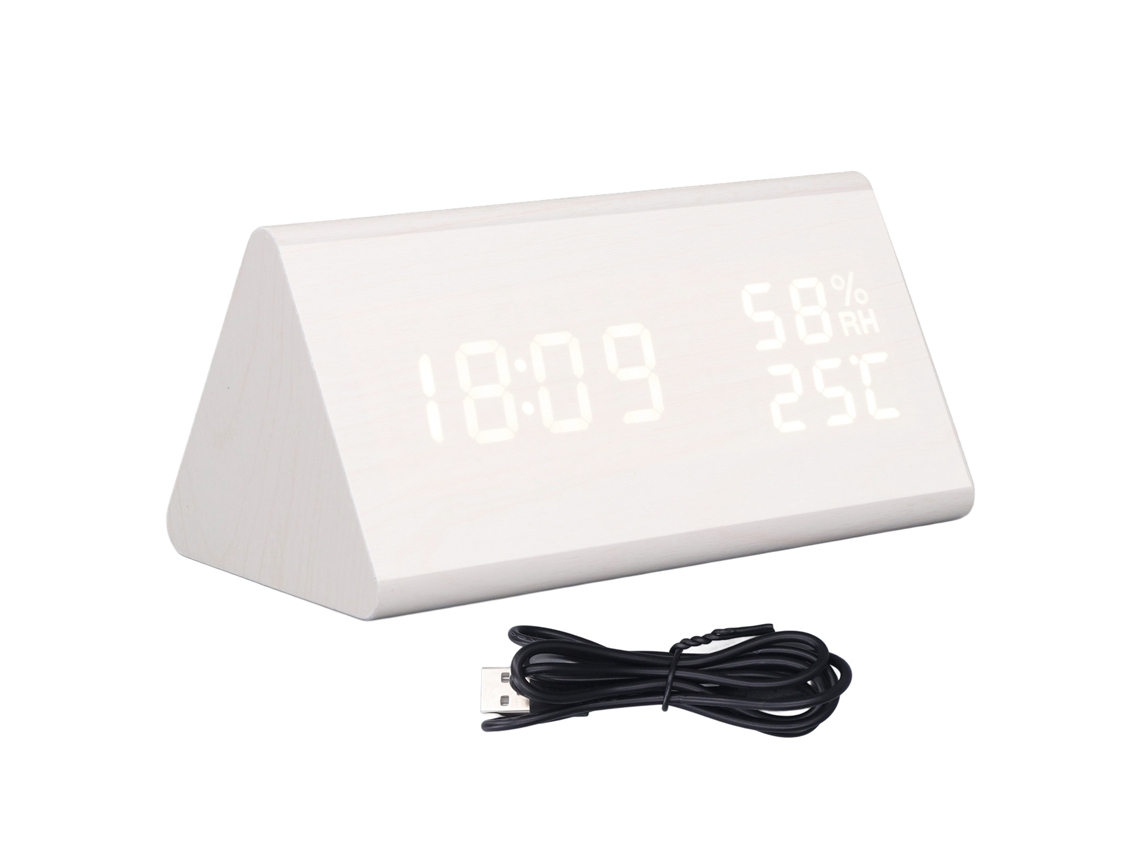 Reloj Despertador Digital Led De Madera Con Control Por Voz, Pantalla Grande E Indicador De Temperatura Y Humedad.