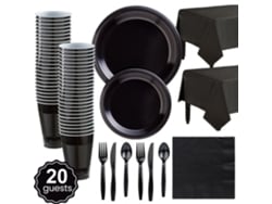 Juego de platos y vasos desechables de plástico para fiesta navideña de Digitallab para 20 personas (negro)