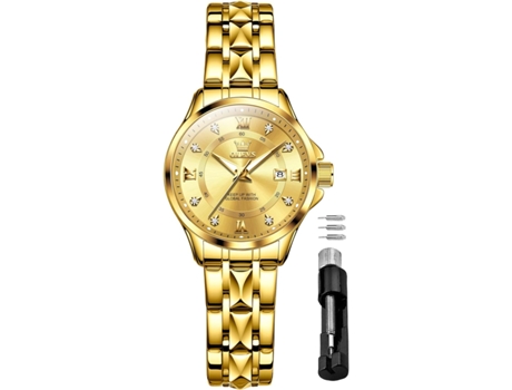 VEANXIN Reloj mecánico automático para mujer con diamantes en oro, acero inoxidable clásico de dos tonos(oro)
