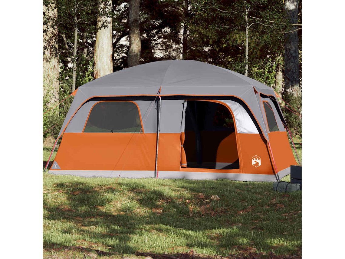 Tienda de campaña familiar para 8 personas, impermeable, gris y naranja.