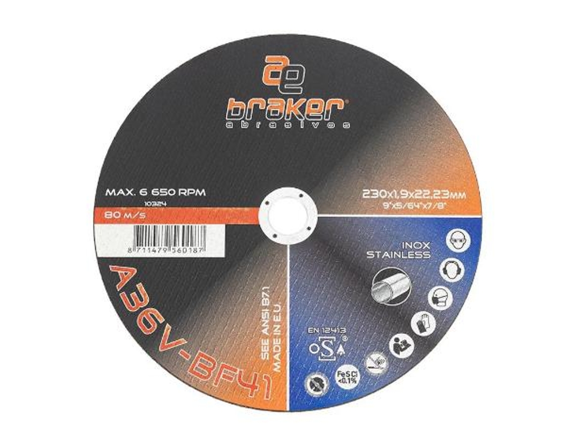 Disco cortar inoxidable braker 230-1,9-23 a36v-bf41 plano